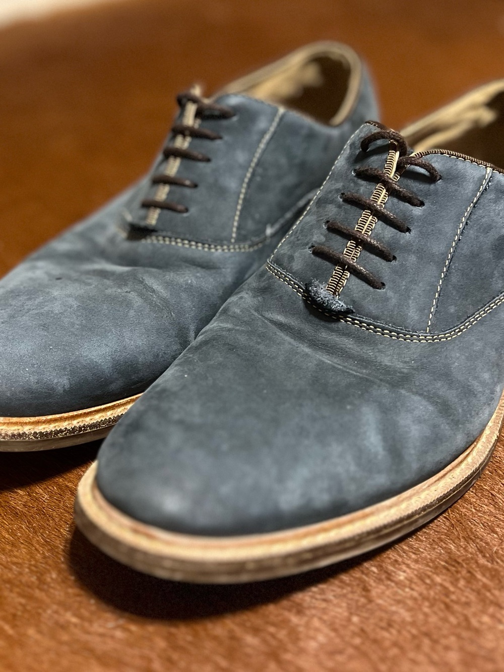 Men's Navy Suede Derby Shoes - Classic Lace-Up